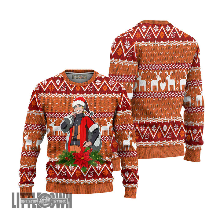 Naruto Uzumaki Knitted Ugly Christmas Sweater Orange x Red