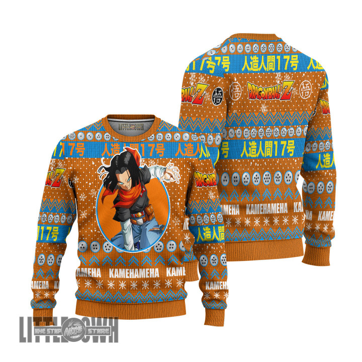 Android 17 Ugly Sweater Dragon Ball Z Custom Knitted Sweatshirt Anime Christmas Gift
