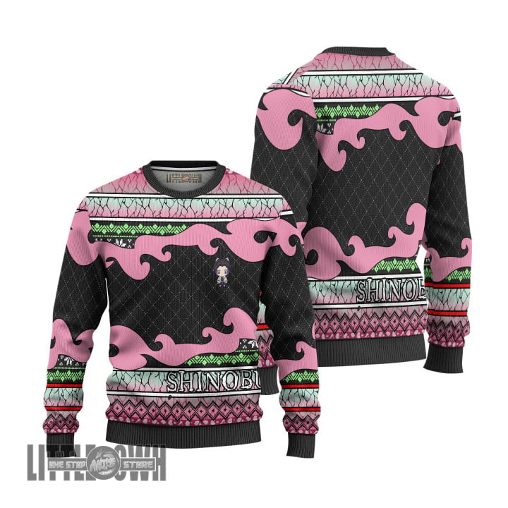 Shinobu Ugly Sweater Custom Demon Slayer Knitted Sweatshirt Anime Christmas Gift