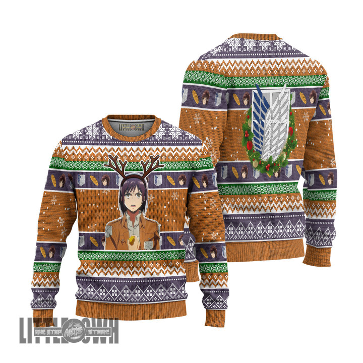 Attack On Titan Ugly Christmas Sweater Sasha Blouse Custom Anime Knitted Sweatshirt