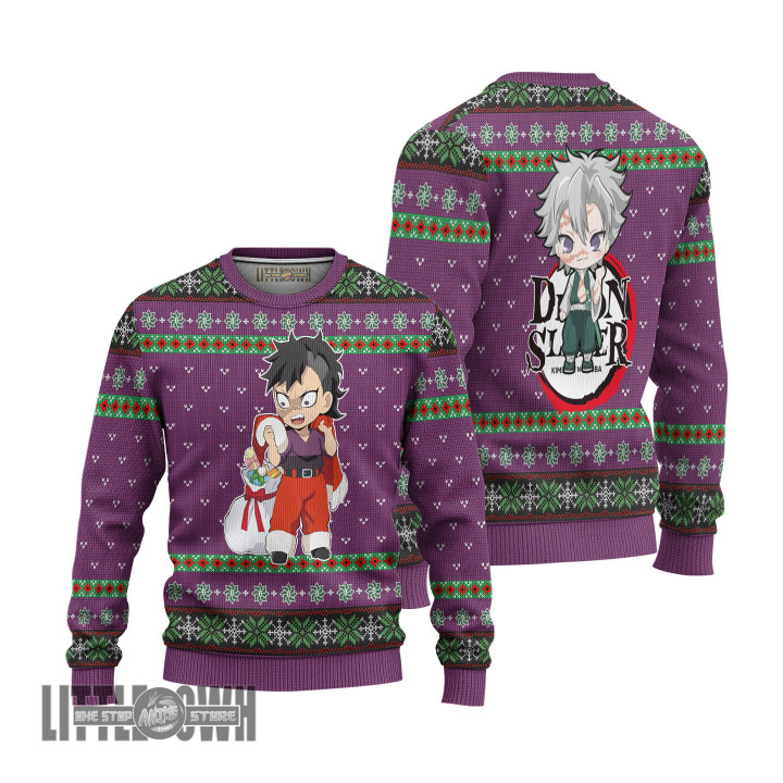 KnY Sanemi Ugly Christmas Sweater Demon Slayer Custom Anime Knitted Sweatshirt
