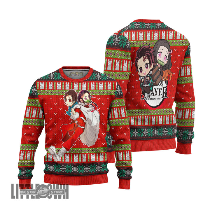 KnY Demon Slayer Ugly Christmas Sweater Tanjiro x Nezuko Custom Knitted Sweatshirt