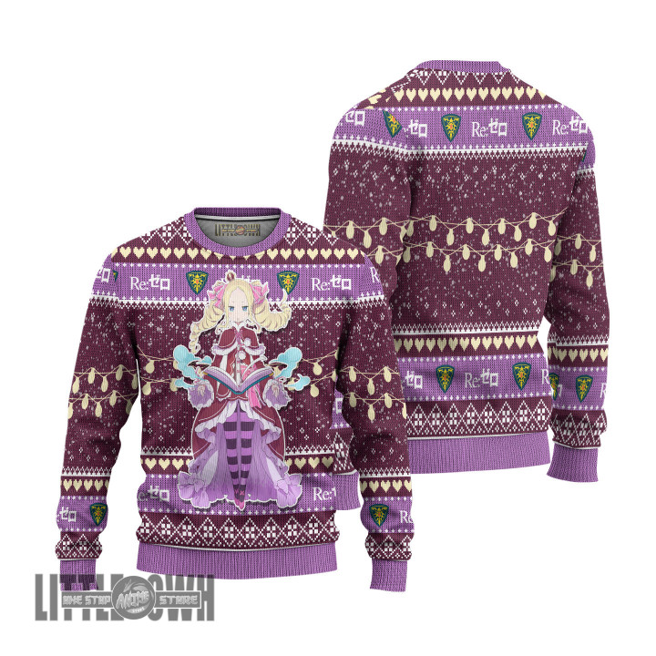 Re Zero Ugly Christmas Sweater Beatrice Custom Anime Knitted Sweatshirt