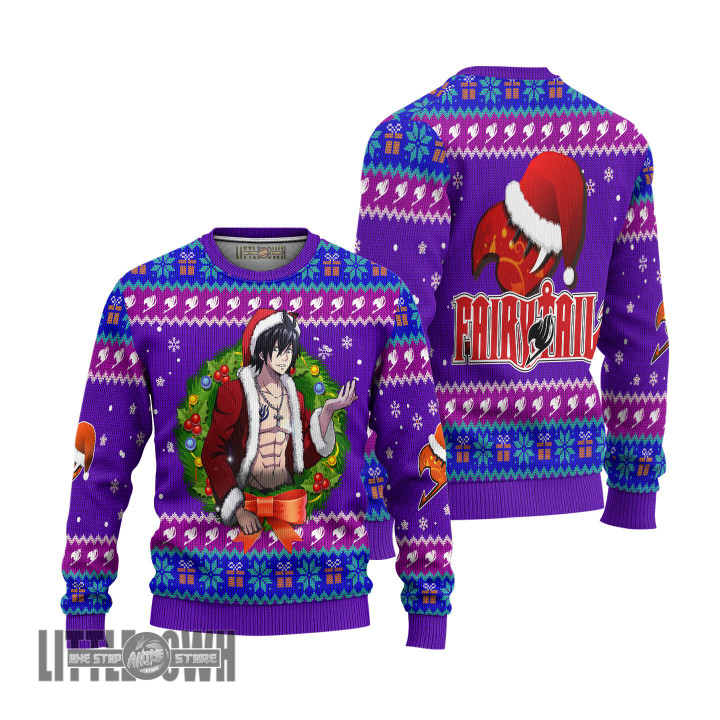 Fairy Tail Ugly Christmas Sweater Gray Fullbuster Custom Anime Knitted Sweatshirt