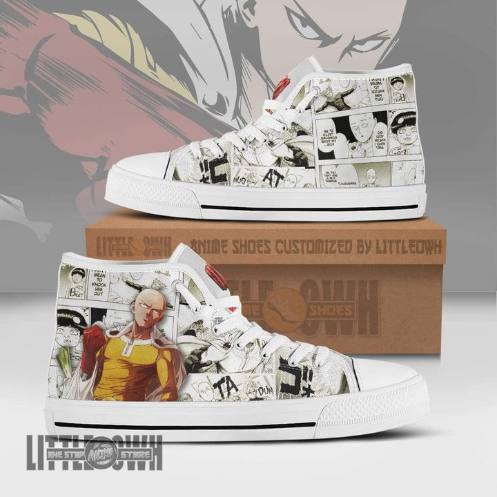 Saitama High Top Canvas Shoes Custom One Punch Man Anime Mixed Manga Style - LittleOwh - 1