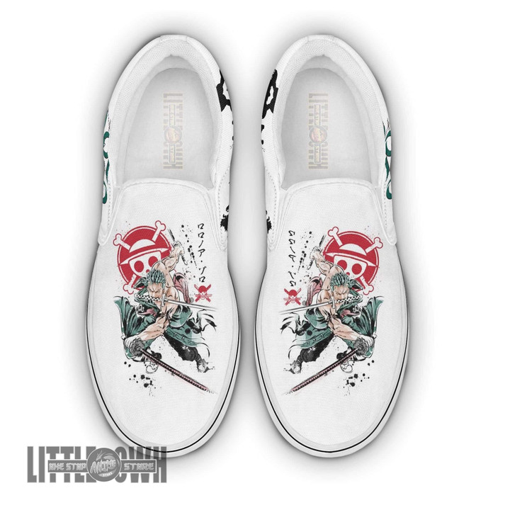 Zoro Shoes Custom 1Piece Anime Classic Slip-On Pirate Hunter - LittleOwh - 1