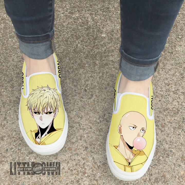 Saitama x Genos Shoes Custom One Punch Man Anime Classic Slip-On Sneakers - LittleOwh - 4
