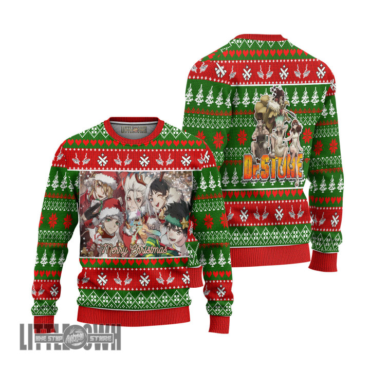 Dr Stone Ugly Sweater Custom Characters Knitted Sweatshirt Anime Christmas Gift