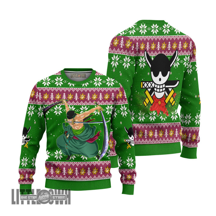 Zoro Ugly Sweater One Piece Custom Knitted Sweatshirt Anime Christmas Gift