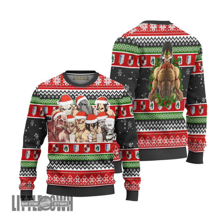 Attack On Titan Ugly Christmas Sweater Nine Titans Custom Anime Knitted Sweatshirt