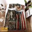 Personalized Text American Flag Deer Hunting Camo Bedding Set