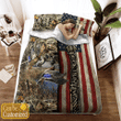 Personalized Text American Flag Duck Hunting Camo Bedding Set