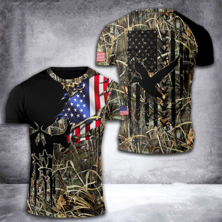 American Flag Duck Skull Hunting All-Over Print Apparels