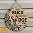 Personalized Love Couple Deer Hunting Round Wood Sign
