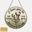 Personalized Love Couple Deer Hunting Round Wood Sign