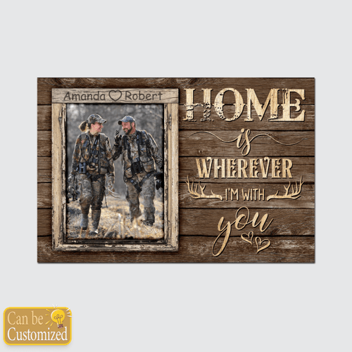 Personalized Image & Name Home Is Wherever I'm With You Deer Hunting Wall Art