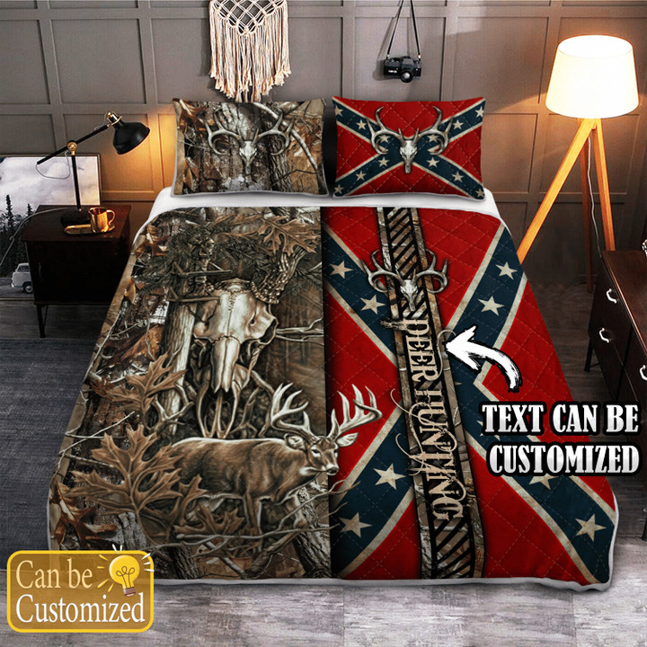 Personalized Text Battle Flag Deer Hunting Camo Bedding Set
