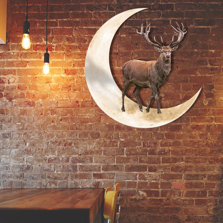 Deer And Moon Hanging Metal Sign