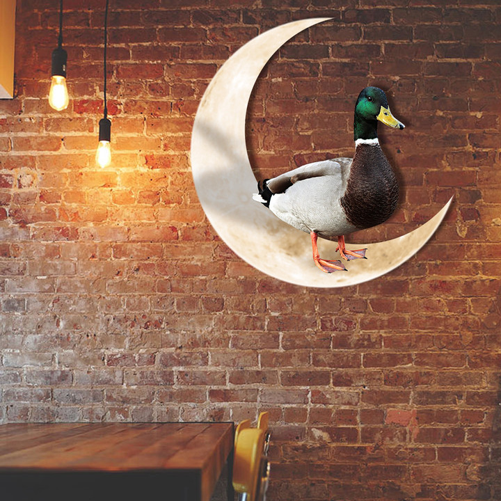 Duck And Moon Hanging Metal Sign