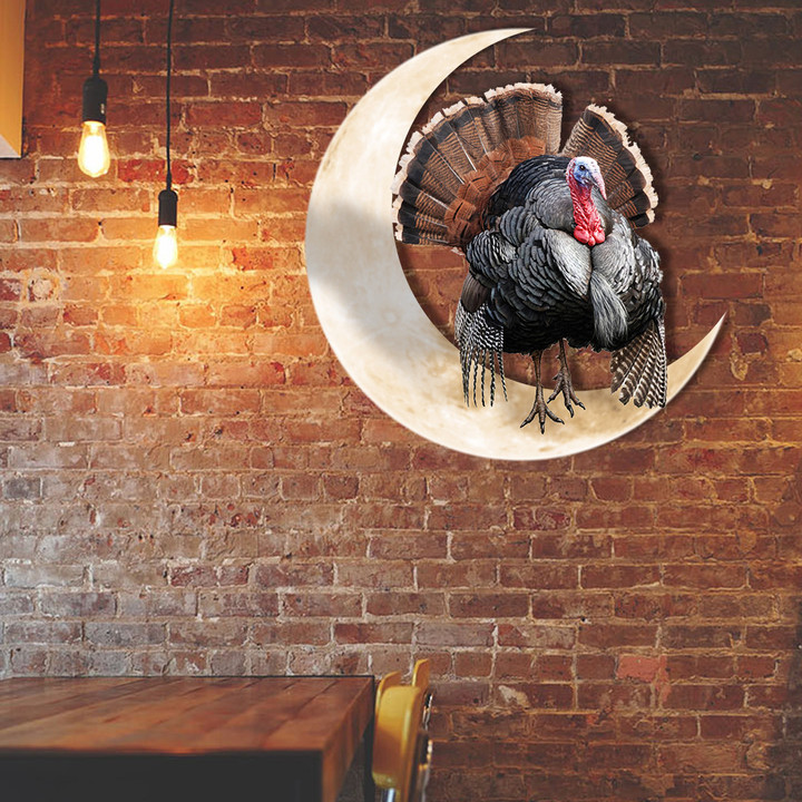 Turkey And Moon Hanging Metal Sign