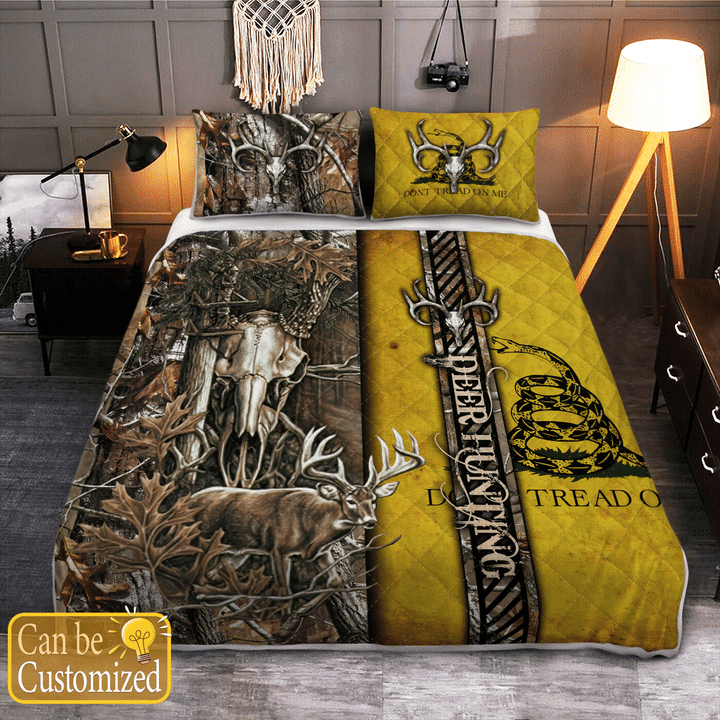 Personalized Text Gadsden Flag Deer Hunting Camo Bedding Set
