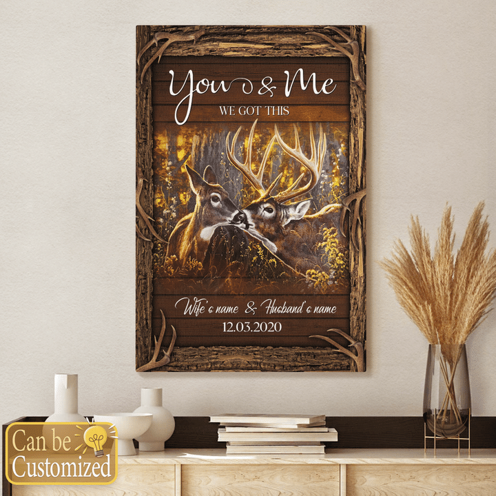 Personalized Name & Date Love Couple You & Me Deer Hunting Wall Art