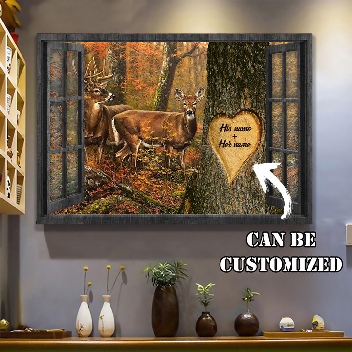 Personalized Name Love Couple Deer Hunting Window Wall Art