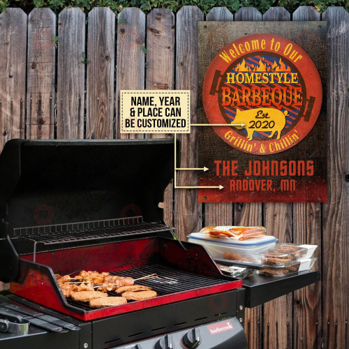 Personalized Bbq Homestyle Barbeque Rectangle Metal Sign Home Decor