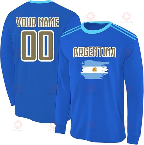 Custom 2024 Copa America Argentina Blue Soccer Shirt Long Sleeves