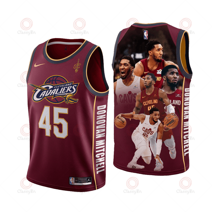 Cavaliers Donovan Mitchell #45 Cleveland Basketball 3D Basketball Jersey