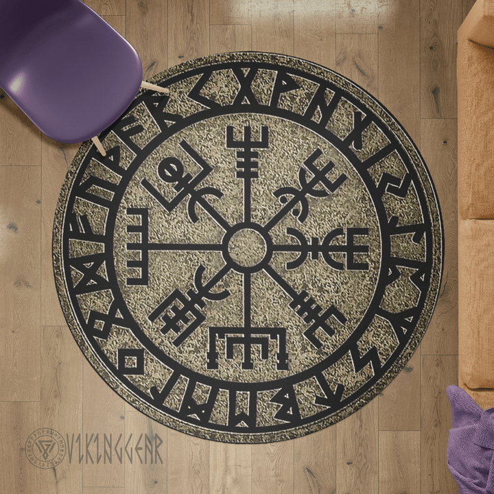 Vegvisir Rock Rune - Viking Round Carpet - Myvikinggear Store