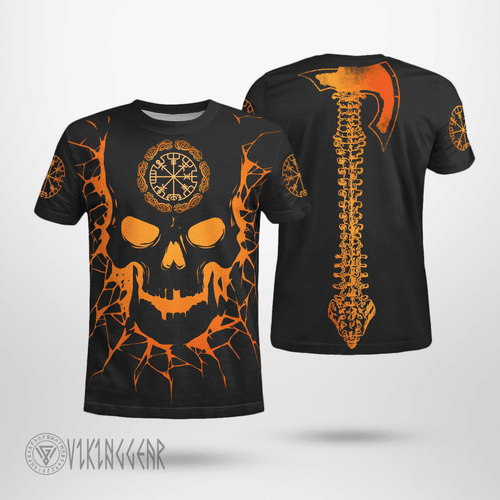 Skull Viking And Backbone Is An Ax Viking T-Shirt