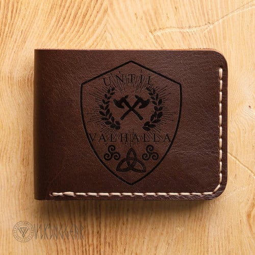 Viking Until Valhalla Shield | Viking Handmade Leather Wallet | Myvkinggear Store