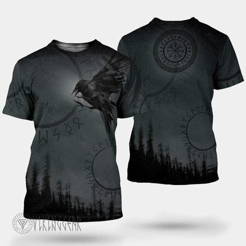 Black Raven of Odin Flying Painting Viking T-shirts
