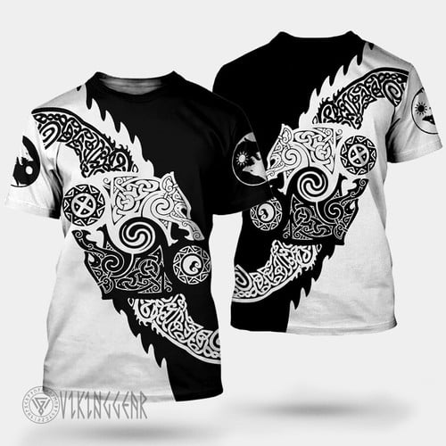 Hati And Skoll Viking T-shirt The Humorous With Line Art Design