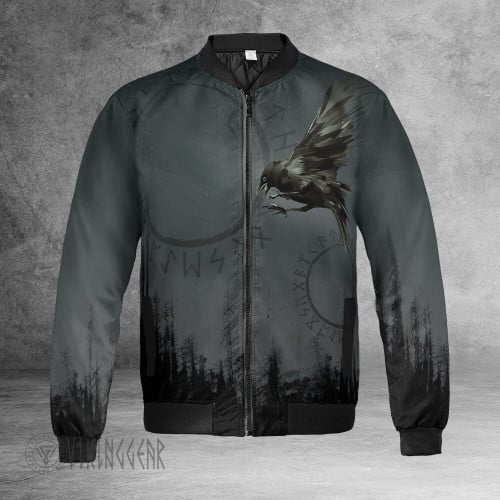 Black Raven of Odin Flying Painting Viking Bomber Jacket