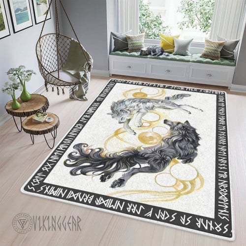 The Sons of Fenrir Hati and Skoll Painting Viking Area Rug