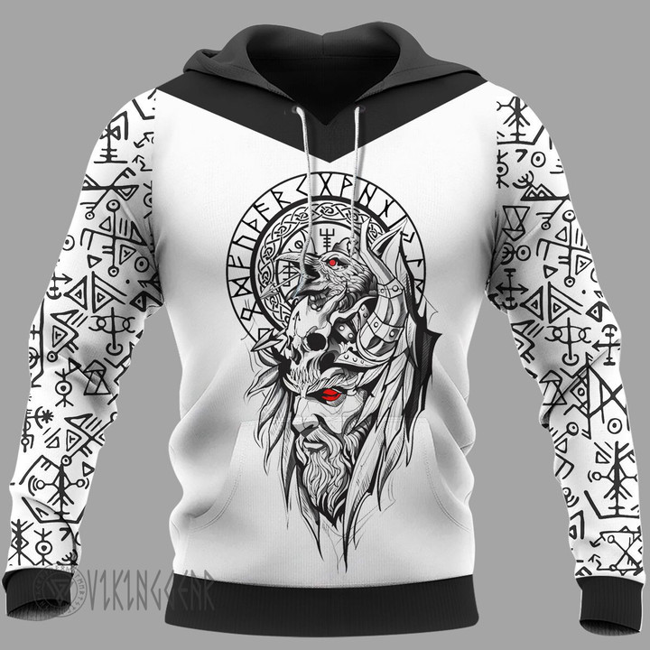 Odin With Raven And Vegvisir Viking Hoodie White