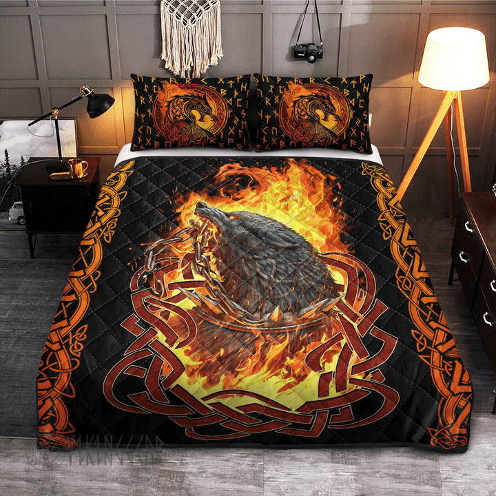 Fenrir In Fire Viking quilt set