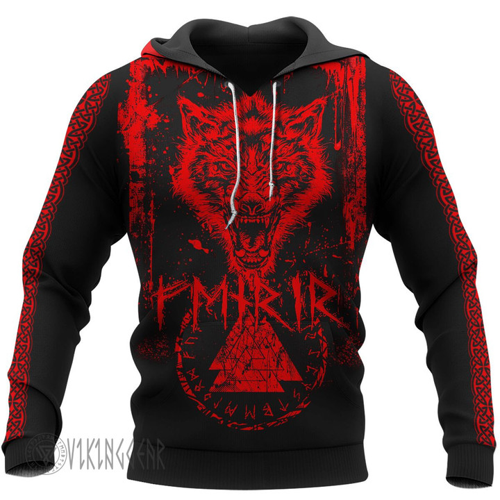 Fenrir Wolf Red Design Viking Hoodie
