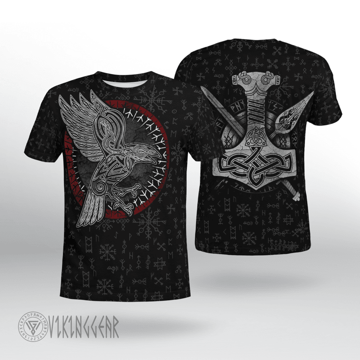 Raven - Hammer - Spear Odin - Viking T-shirt - Myvikinggear Store