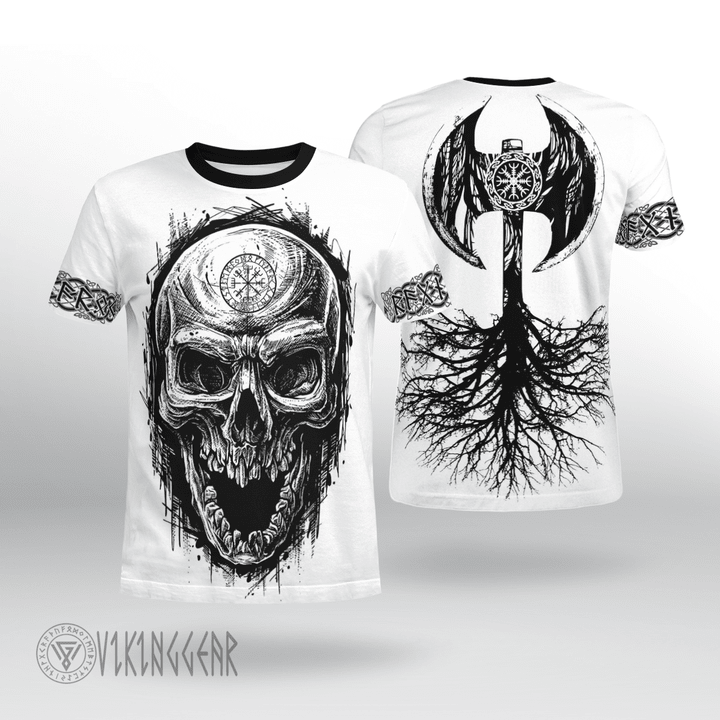 Skull And Axe Root Of Yggdrasil Viking T-shirt