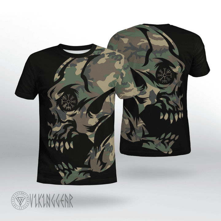 Skull Vegvisir Pattern Camouflage Color Viking T-shirt