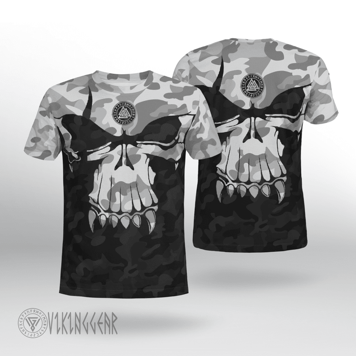 Skull Camo Valknut Viking T-shirt