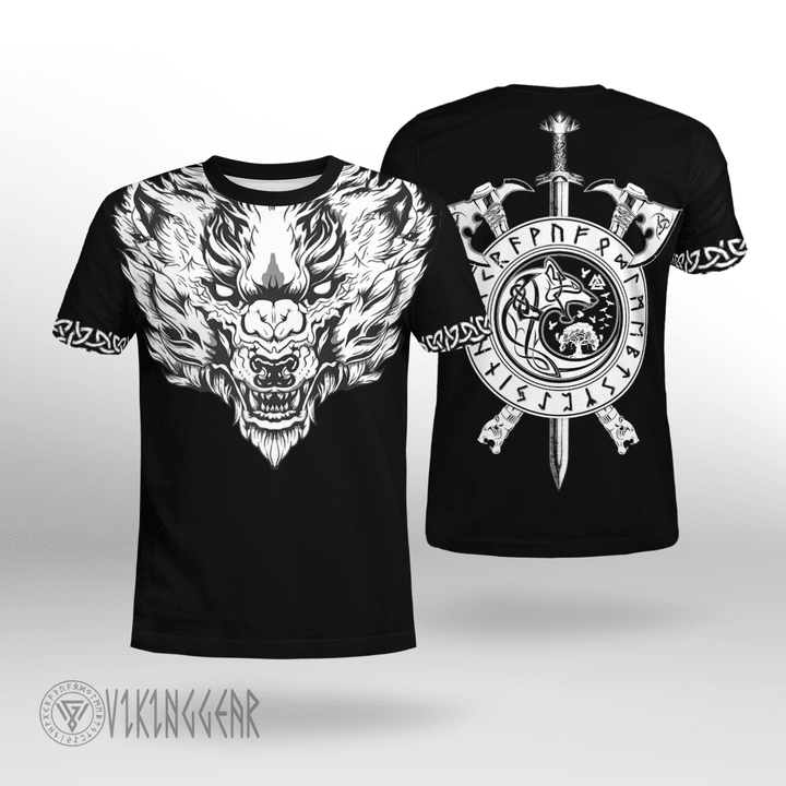Fenrir Wolf - Axe Sword - Viking T-shirt - Myvikinggear Store