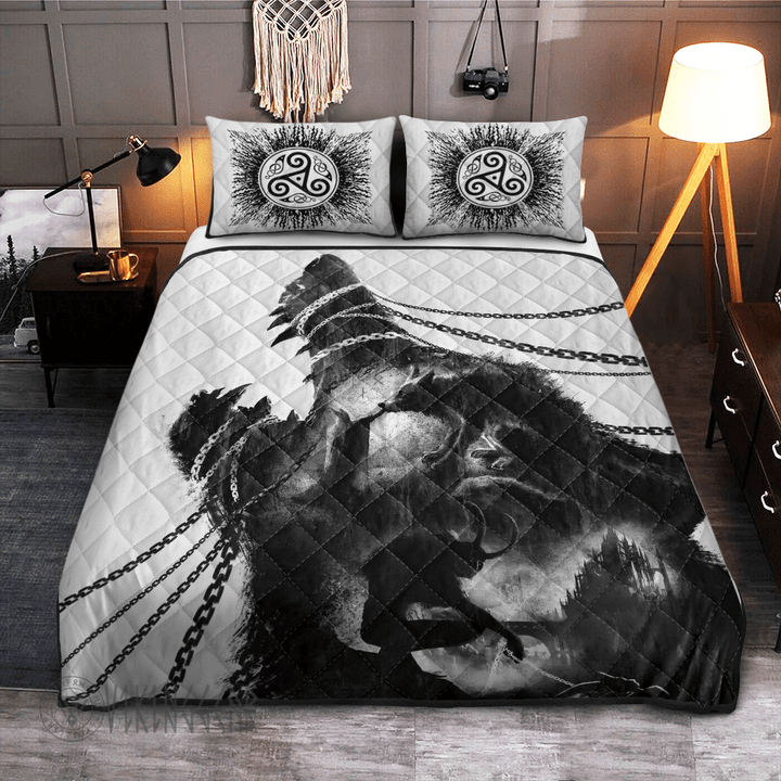 Fenrir Wolf Black Design Viking quilt set