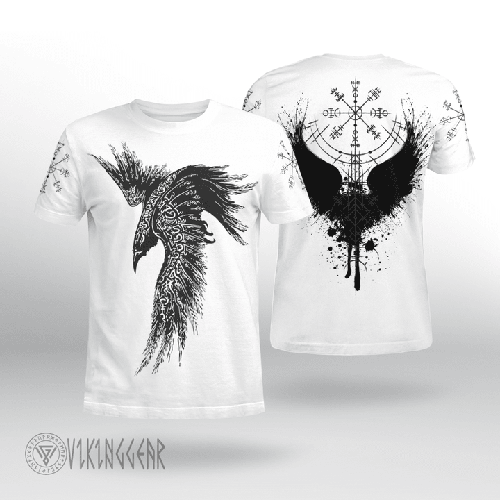 Black Raven Vegvisir Art Viking T-shirt