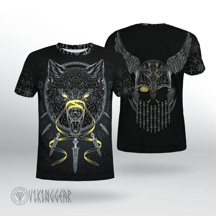 Wolf Fenrir And Odin Art Viking T-shirt