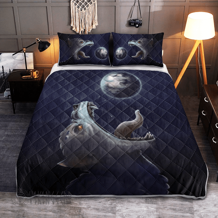 Fenrir - Wolf trying to swallow the moon - Viking Quilt Bedding Set - Myvikinggear Store