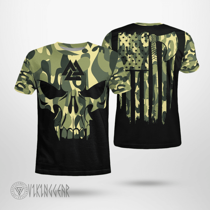 Skull America Flag Axe Viking T-Shirt